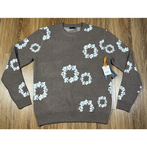 RGSTR Men’s Floral Knit Chocolate Brown Cream Pattern Sweater 162282 - Size L
